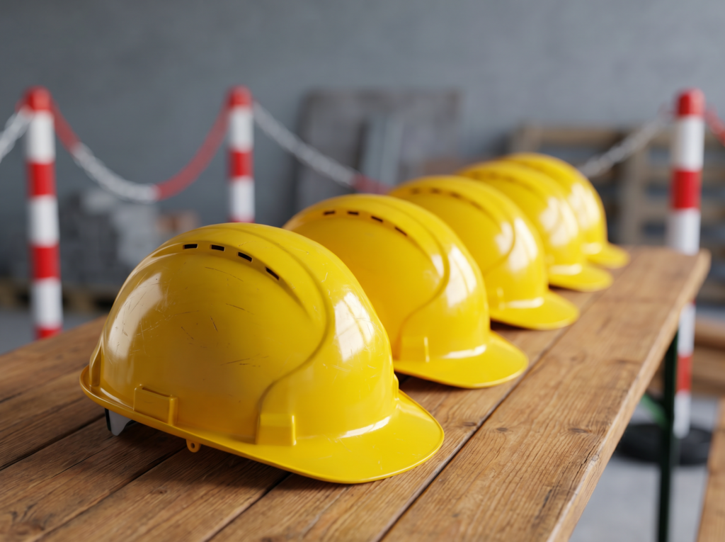 Capacete de segurança simbolizando o planejamento e a prevenção no canteiro de obras.